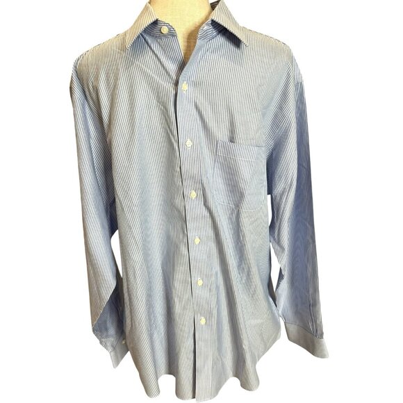 Brooks Brothers Mens Dress Shirt 17-34/35 Blue & White Striped Button-Down - Picture 1 of 6